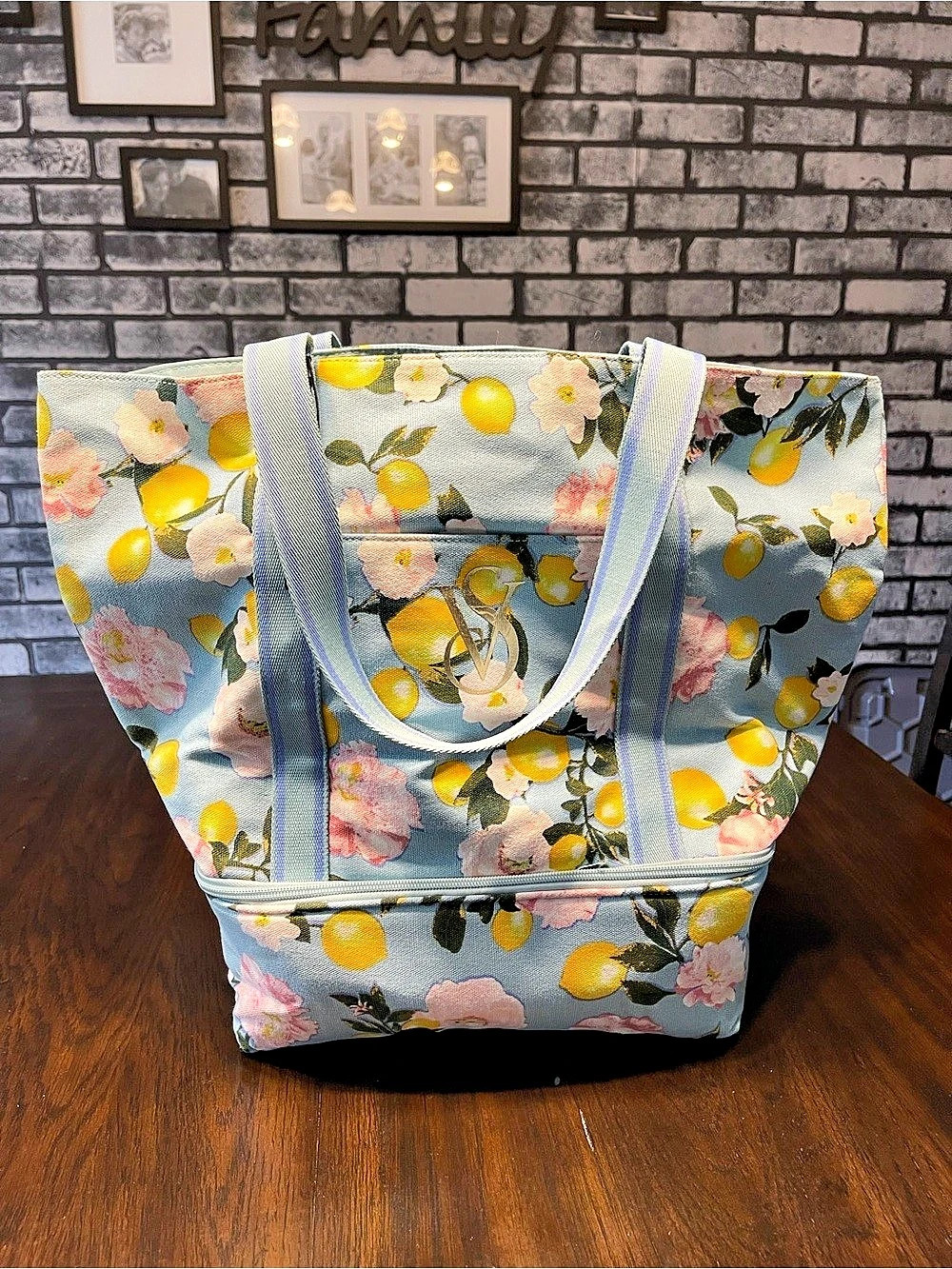 Victoria's Secret Lemon print tote Floral Blue & Yellow
